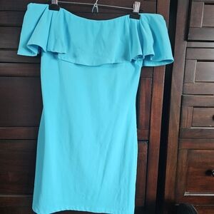 Susana Monaco Strapless Ruffle Dress in Sky Blue, Size Large
